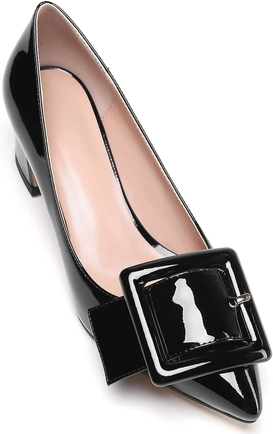 Mettesally Women's Block Heels Chunky Heel Pumps Classic Pointed Toe Slip On Buckle Wedding Office Dress Shoes