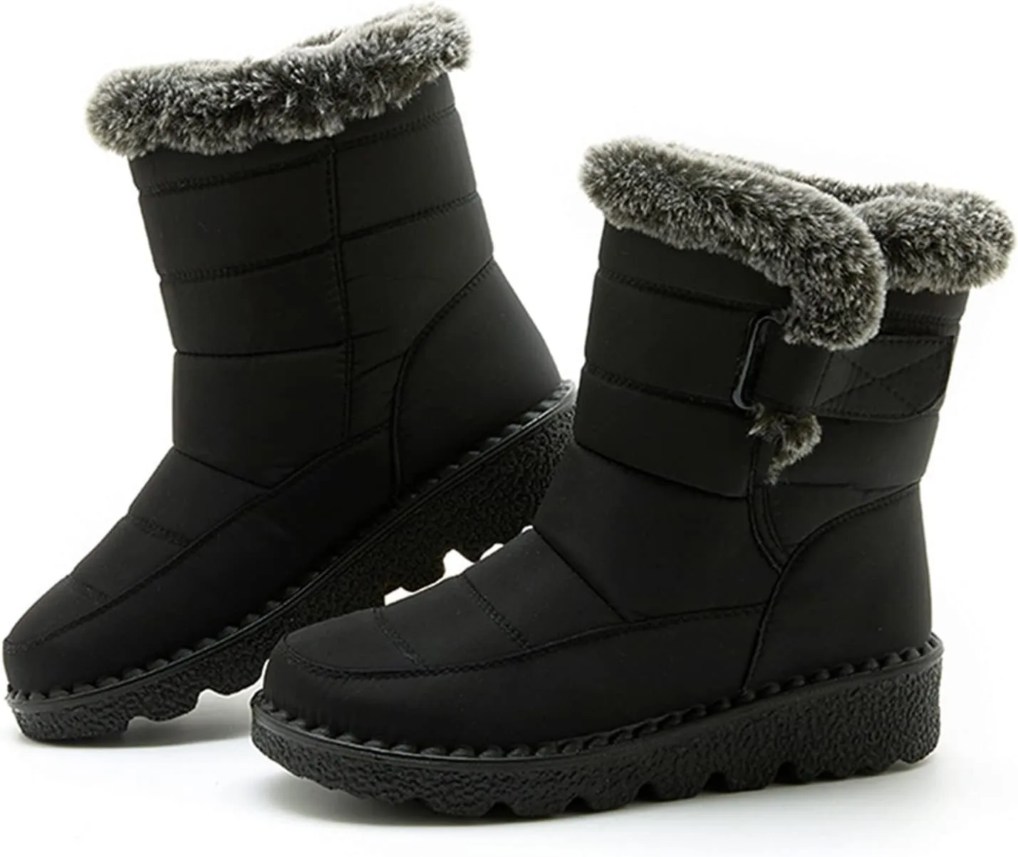 Mid Calf Boots for Women Faux Furry Lined Snow Boots Waterproof Comfortable Slip on Fall Winter Boots Black Retro Ladies Booties Women Shoes