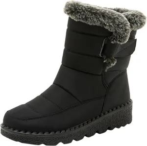 Mid Calf Boots for Women Faux Furry Lined Snow Boots Waterproof Comfortable Slip on Fall Winter Boots Black Retro Ladies Booties Women Shoes
