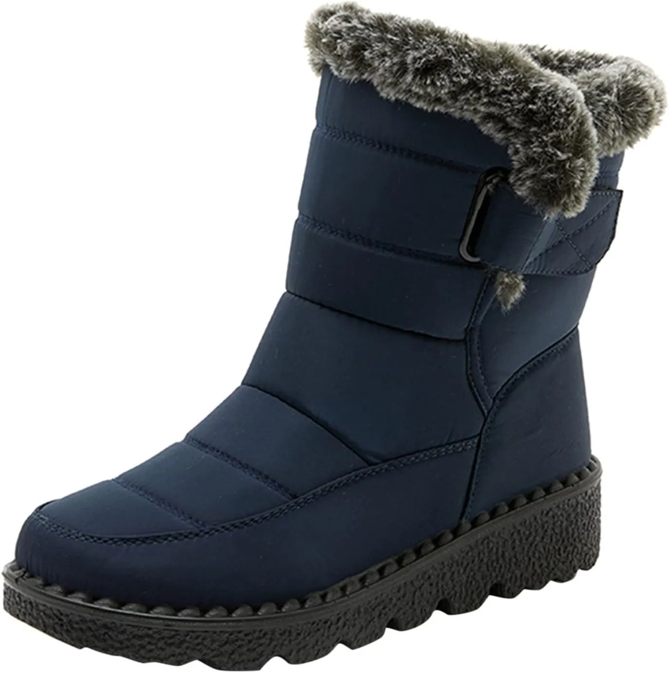 Mid Calf Boots for Women Faux Furry Lined Snow Boots Waterproof Comfortable Slip on Fall Winter Boots Black Retro Ladies Booties Women Shoes