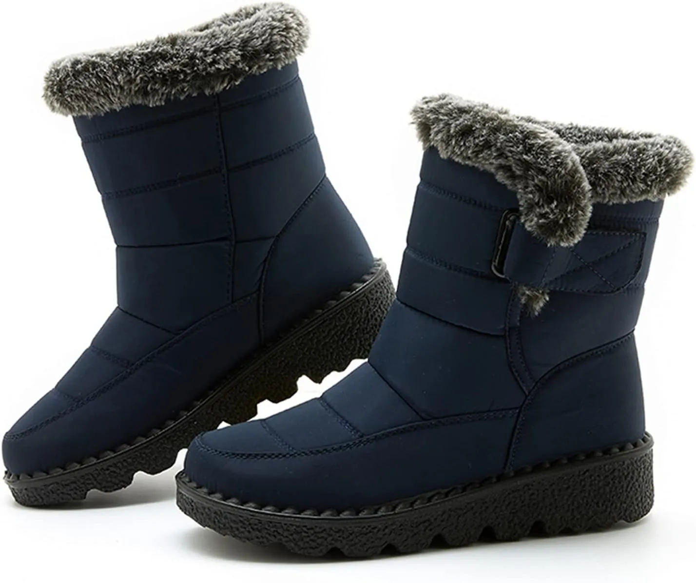 Mid Calf Boots for Women Faux Furry Lined Snow Boots Waterproof Comfortable Slip on Fall Winter Boots Black Retro Ladies Booties Women Shoes