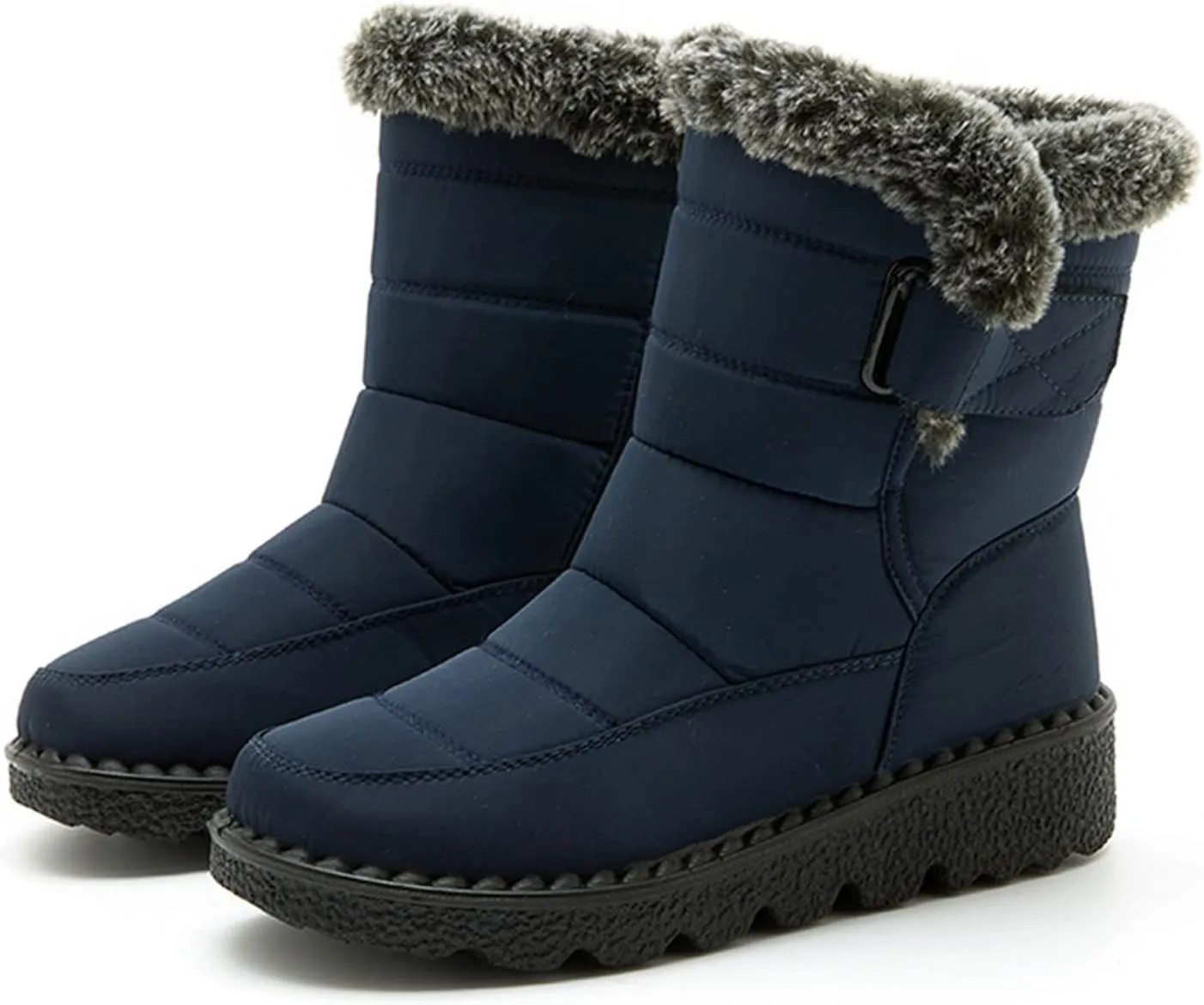 Mid Calf Boots for Women Faux Furry Lined Snow Boots Waterproof Comfortable Slip on Fall Winter Boots Black Retro Ladies Booties Women Shoes