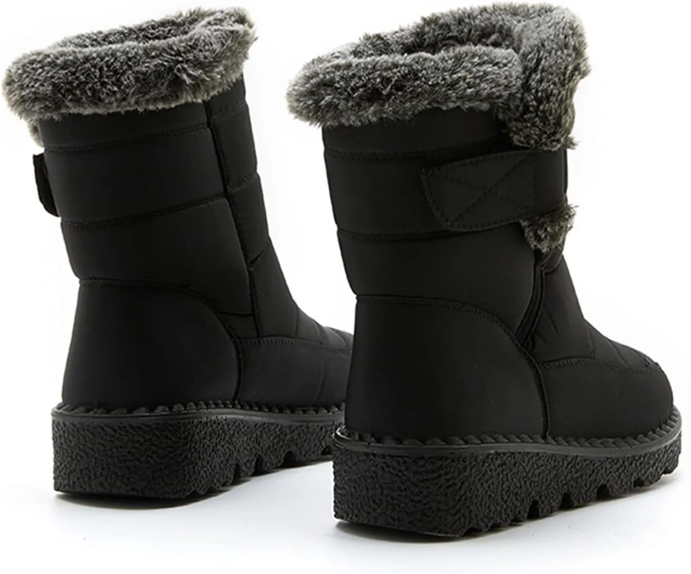 Mid Calf Boots for Women Faux Furry Lined Snow Boots Waterproof Comfortable Slip on Fall Winter Boots Black Retro Ladies Booties Women Shoes