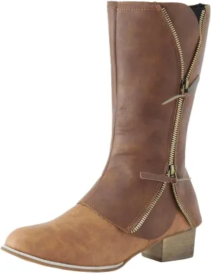 Mid Calf Boots for Women Knee High Boots Zipper Wide Calf Low Heel Riding Boots Fall Tall Boots for Women
