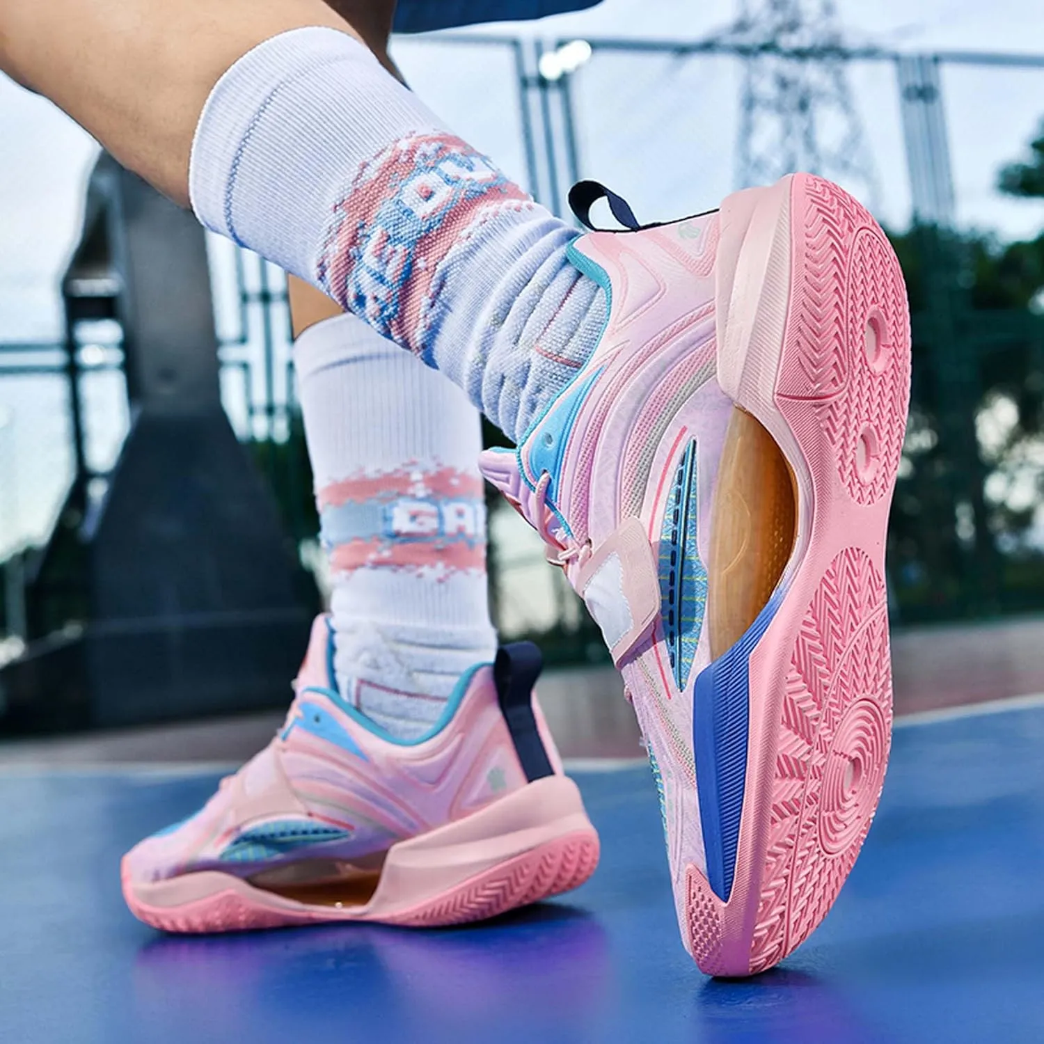 Neutral Fluorescent Basketball Shoes Fashion High Top Sneakers Breathable Anti-Slip Running Trainers Lightweight Breathable Outdoor Fitness Walking Jogging Shoes