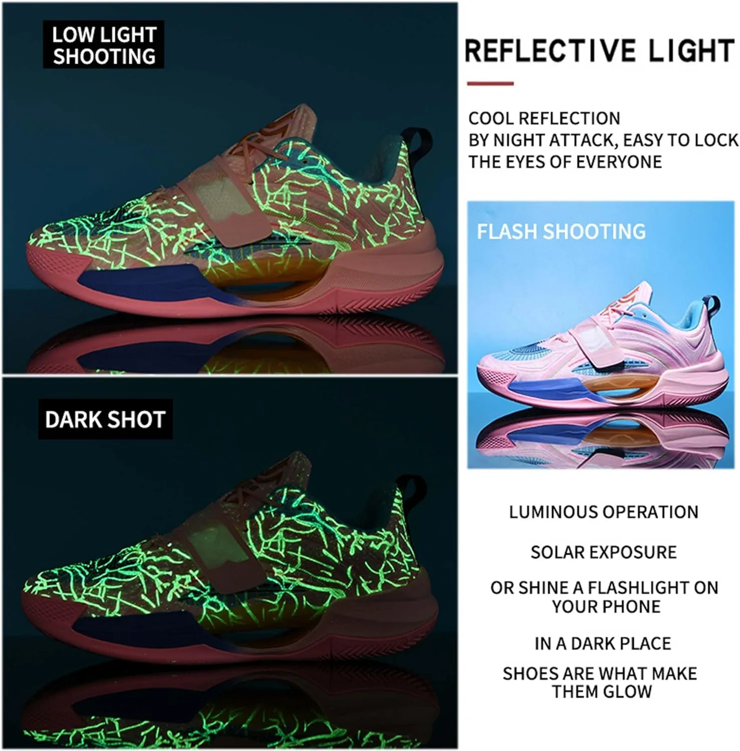 Neutral Fluorescent Basketball Shoes Fashion High Top Sneakers Breathable Anti-Slip Running Trainers Lightweight Breathable Outdoor Fitness Walking Jogging Shoes