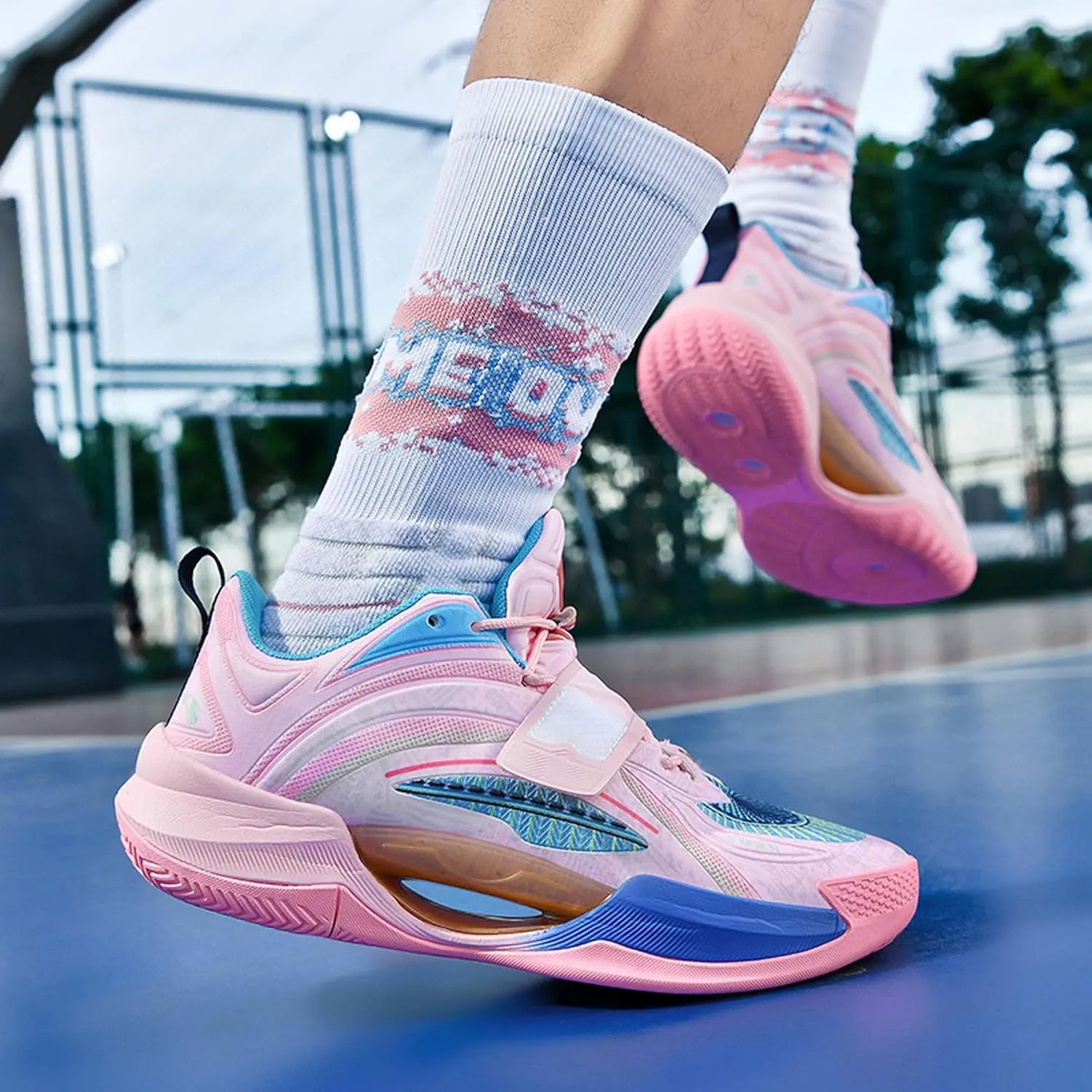 Neutral Fluorescent Basketball Shoes Fashion High Top Sneakers Breathable Anti-Slip Running Trainers Lightweight Breathable Outdoor Fitness Walking Jogging Shoes