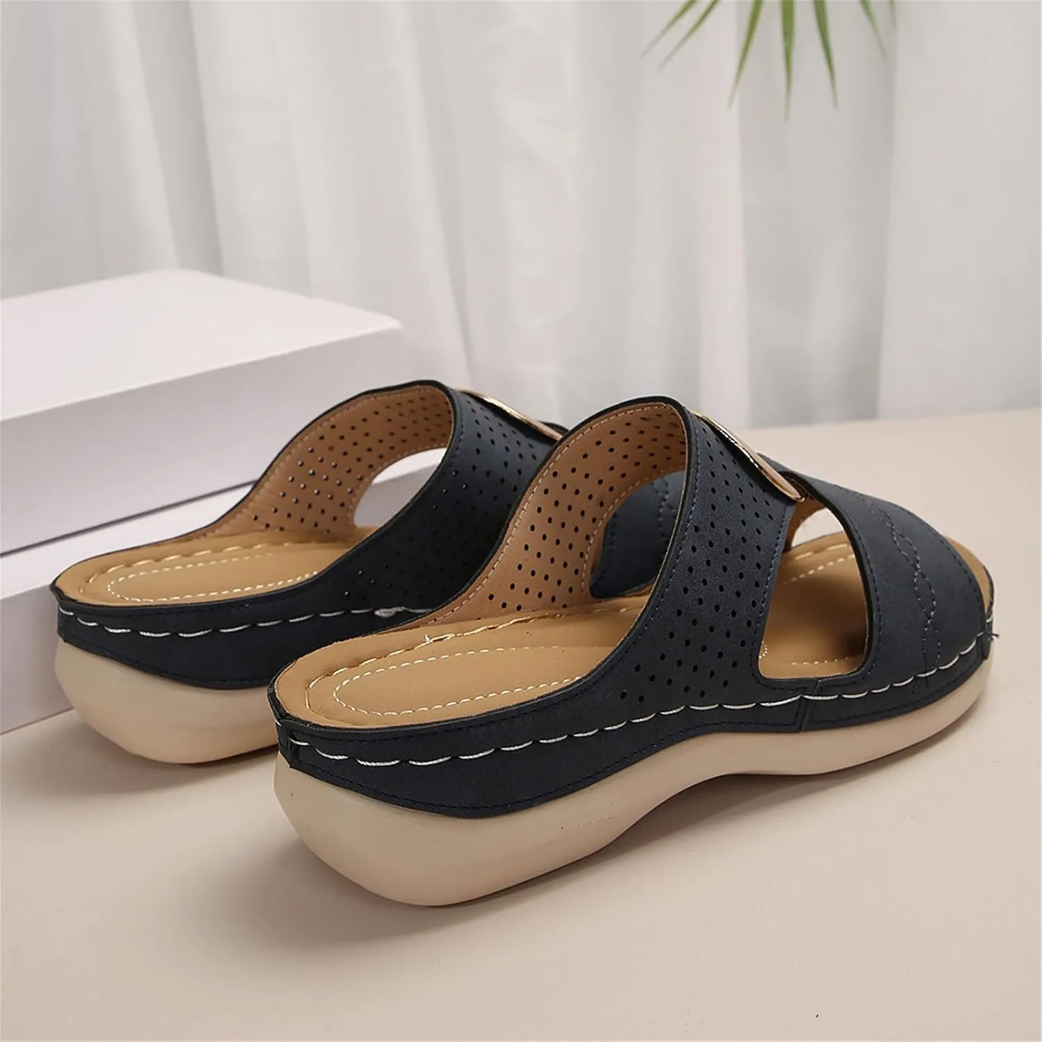 Orthopedic Sandals for Women Arch Support Wedges Sandal Summer Casual Comfortable Slippers Dressy Platform Beach Slides Low Heels Memory Foam Sandals Breathable Slipper