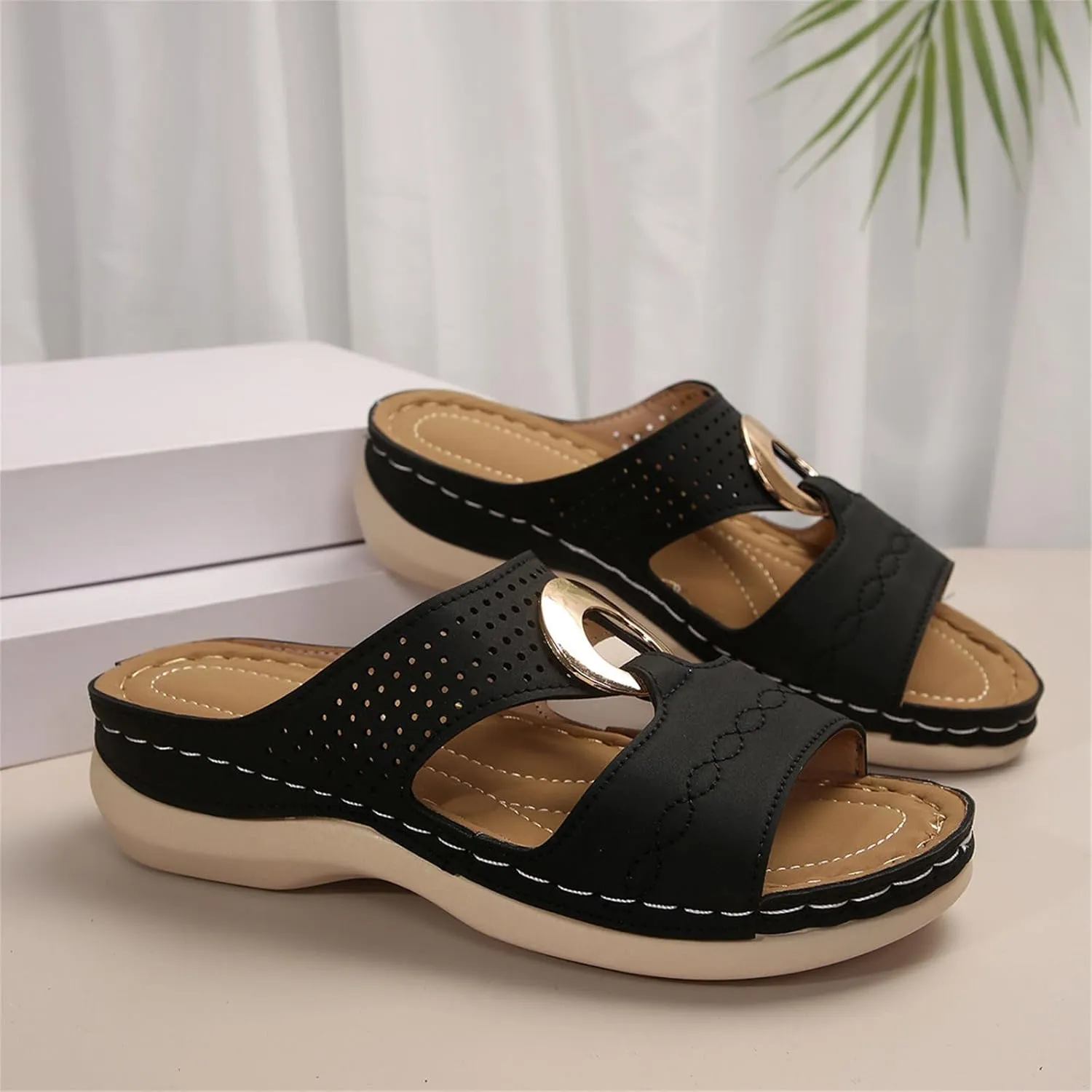 Orthopedic Sandals for Women Arch Support Wedges Sandal Summer Casual Comfortable Slippers Dressy Platform Beach Slides Low Heels Memory Foam Sandals Breathable Slipper