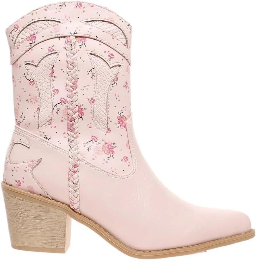 Pierre Dumas Women's Ankle Boots Western Booties Low Heel Pointed Toe Cowgirl Boots
