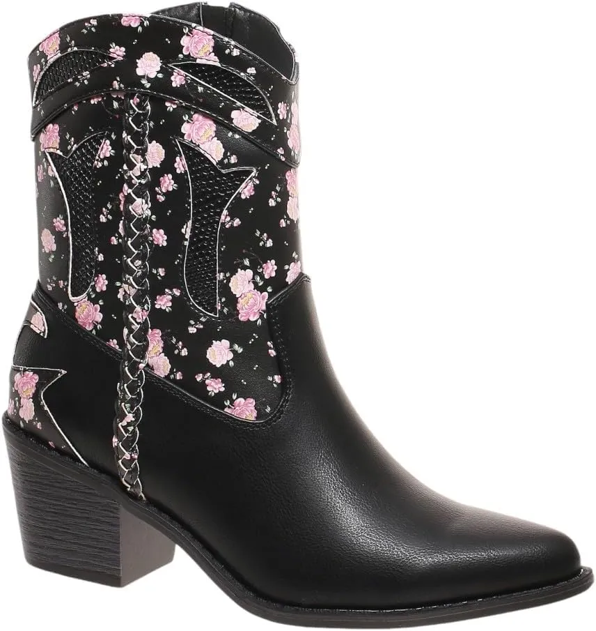 Pierre Dumas Women's Ankle Boots Western Booties Low Heel Pointed Toe Cowgirl Boots