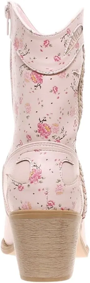 Pierre Dumas Women's Ankle Boots Western Booties Low Heel Pointed Toe Cowgirl Boots
