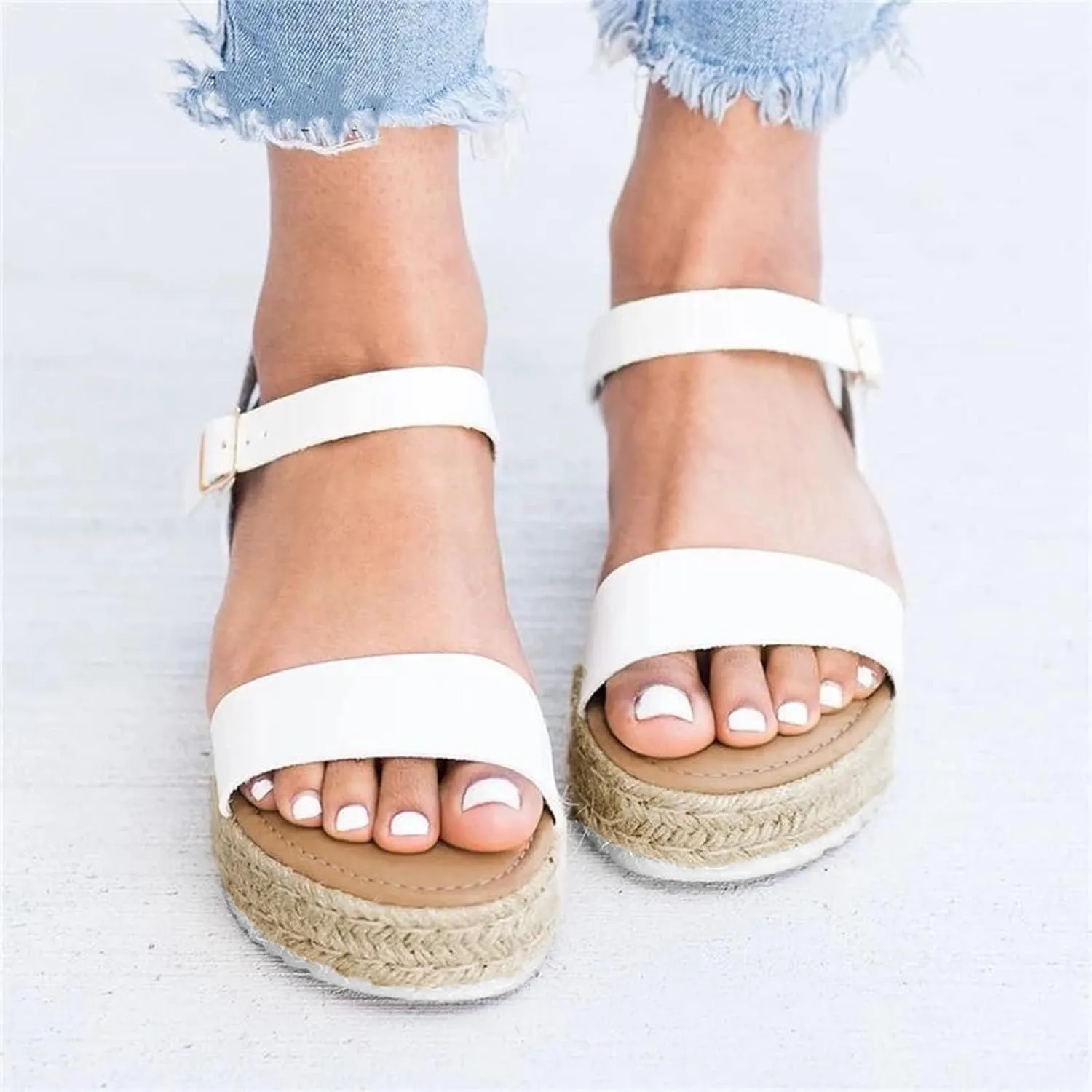 Platform Sandals Women Braided Leather Straps and Cork Wedge Heel Espadrille Sandals for Bohemian Themed Events Orthopedic Sandal Beach Dressy Flip Flops for Wide Toe 2025 Spring