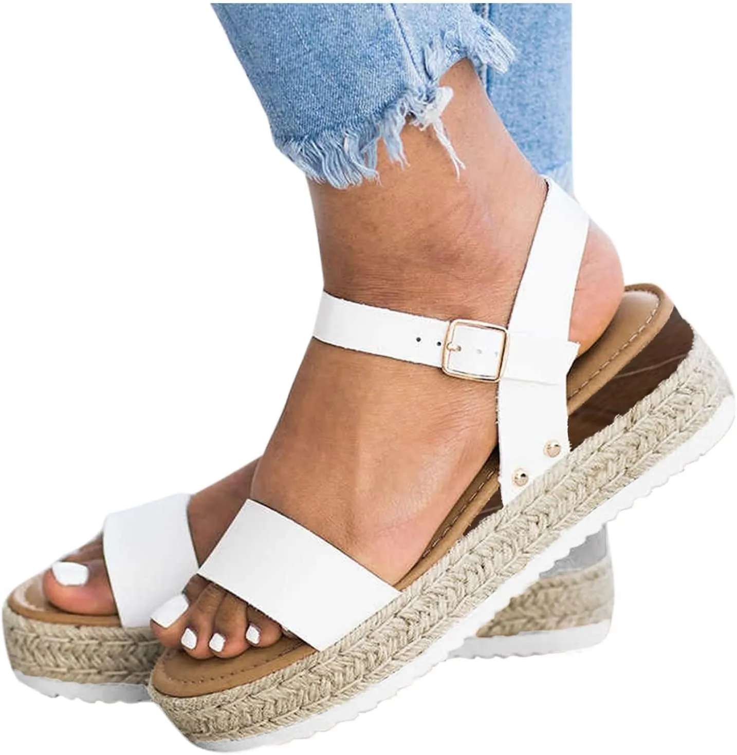 Platform Sandals Women Braided Leather Straps and Cork Wedge Heel Espadrille Sandals for Bohemian Themed Events Orthopedic Sandal Beach Dressy Flip Flops for Wide Toe 2025 Spring