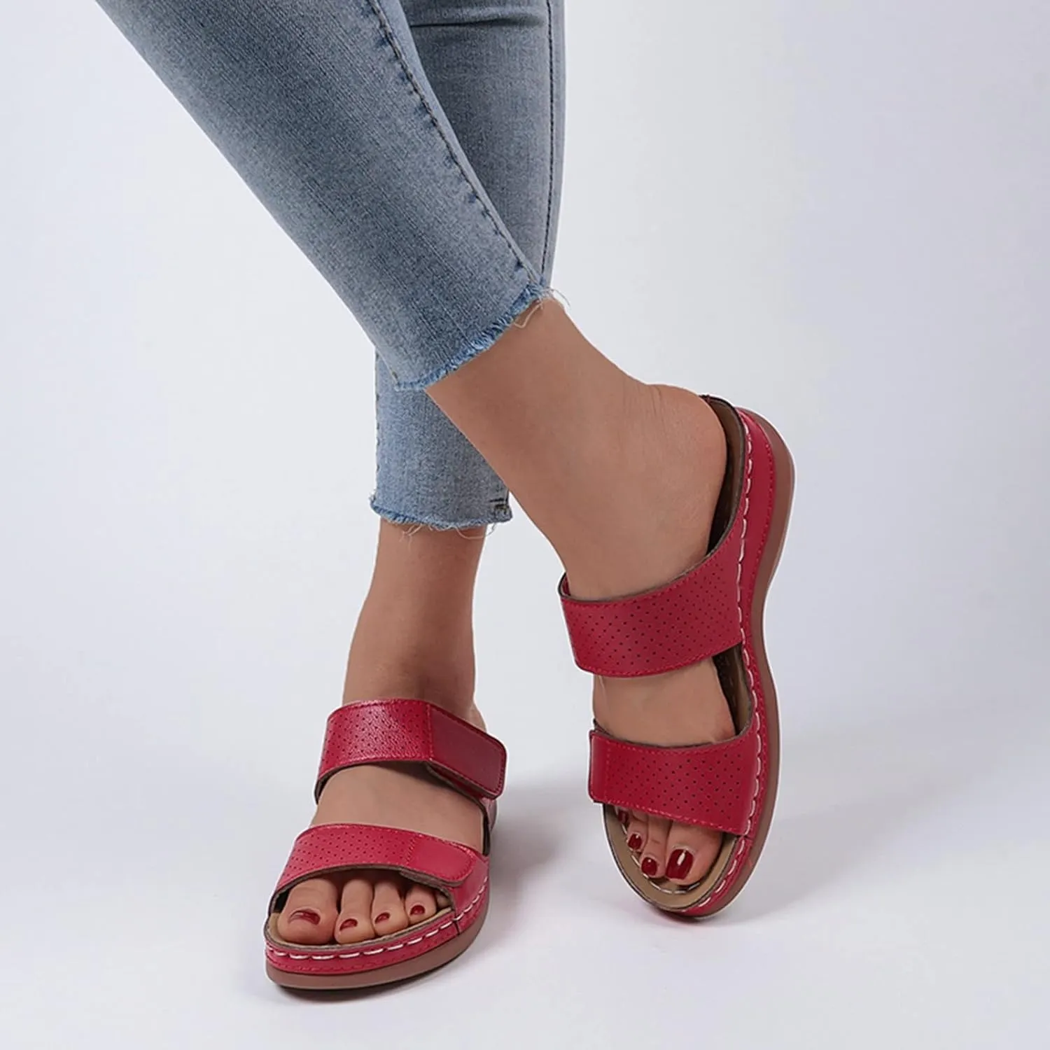 Platform Sandals Women Dressy Raffia Wedge Slip-Resistant Sole Open-Toe Ankle Wrap Summer Wedding Shoes Cushioned Midsole 2025 Spring and Summer Vacation