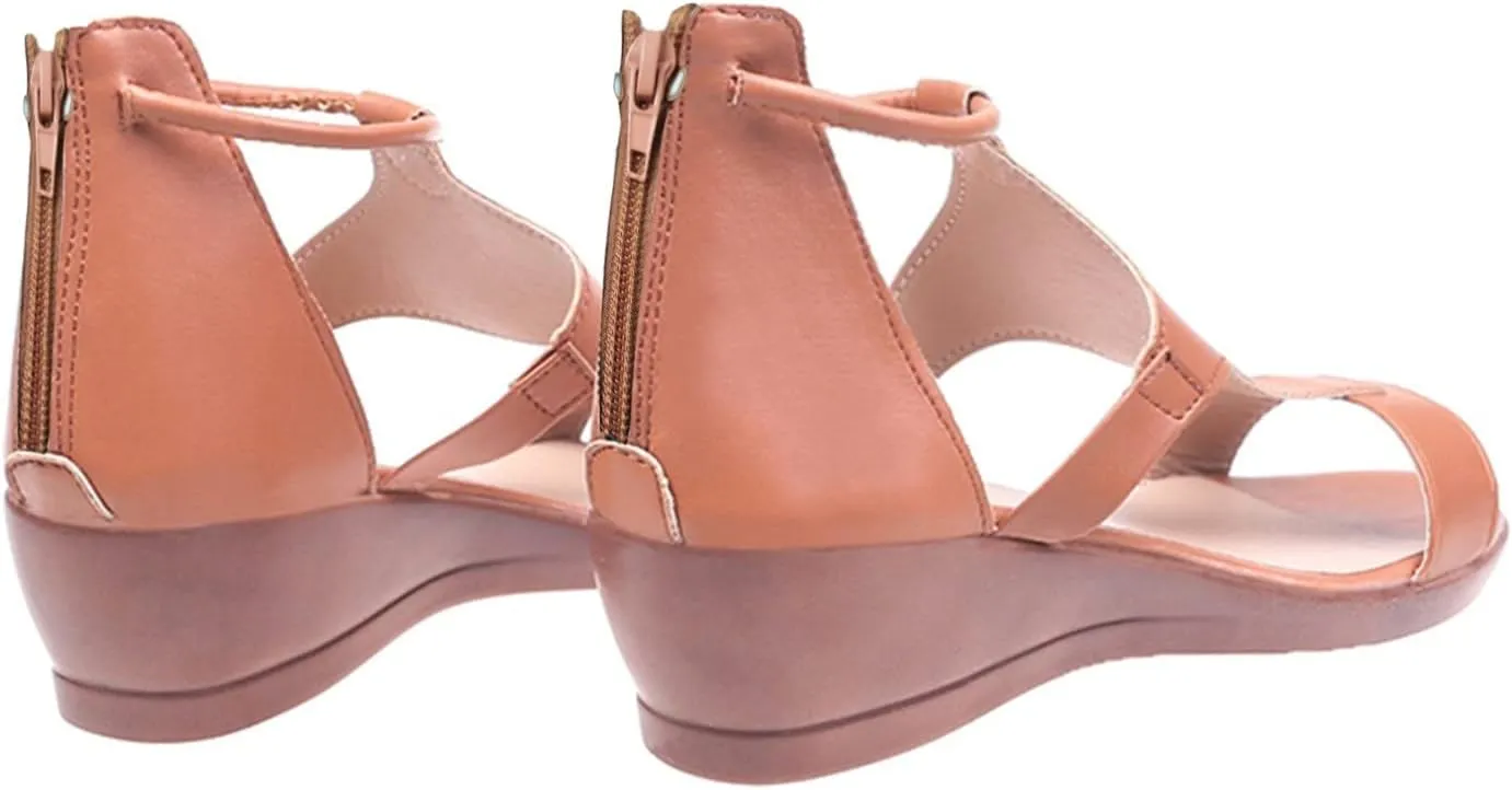 Platform Sandals Women Open Toe Slip On Elastic Ankle Strap High Heel Summer Casual Wedge Shoes with Back Zipper Closure Orthopedic Sandal Beach Dressy Flip Flops for Wide Toe 2025 Spring