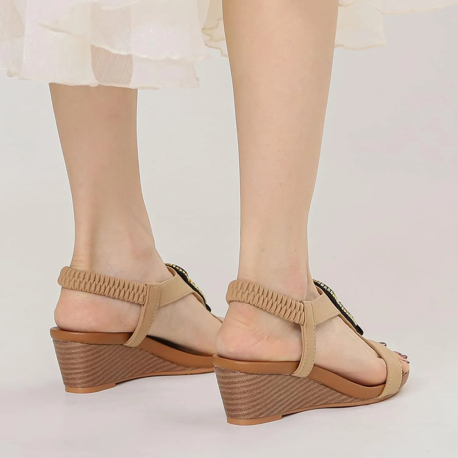 Platform Sandals Women Wedge Adjustable with Closure Cork Platform Casual Beach Slides Slip-Resistant Sole 2025 Spring and Summer Vacation