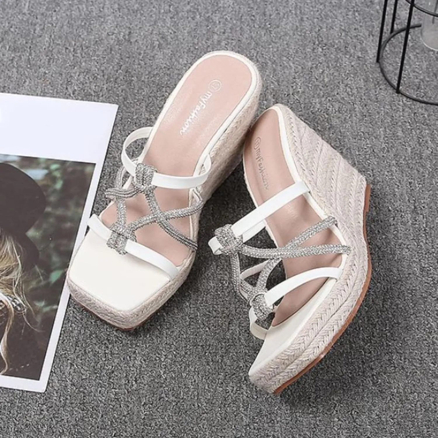 Platform Sandals Women Wedge Cork Footbed Straps Casual Beach Slides Slip-Resistant Rubber Sole 2025 Spring and Summer Vacation