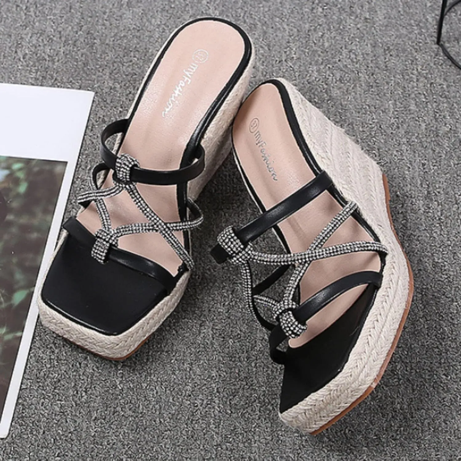 Platform Sandals Women Wedge Cork Footbed Straps Casual Beach Slides Slip-Resistant Rubber Sole 2025 Spring and Summer Vacation