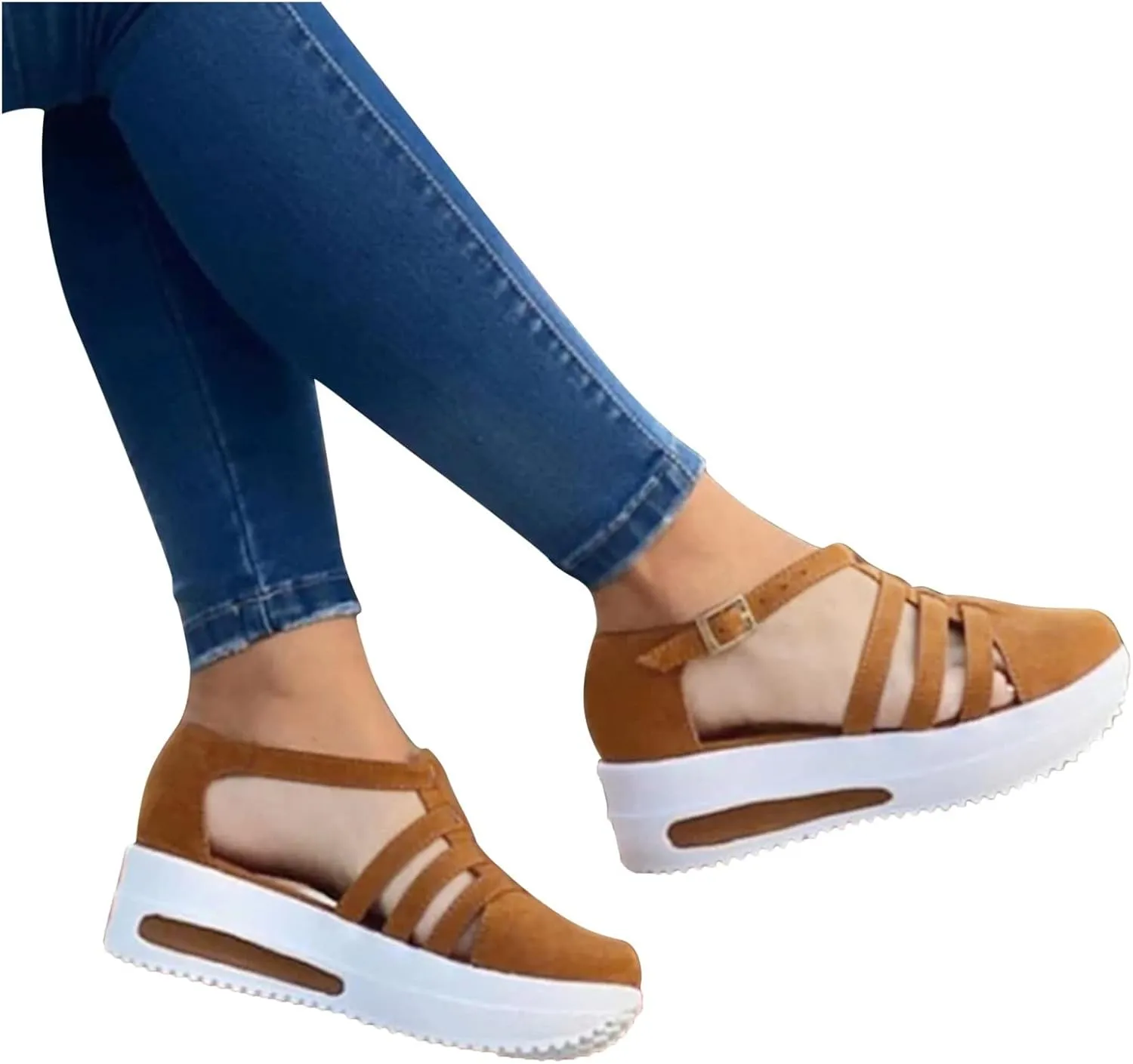 Platform Sandals Women Wedge Cork Footbed Straps Casual Beach Slides Slip-Resistant Rubber Sole 2025 Spring and Summer Vacation
