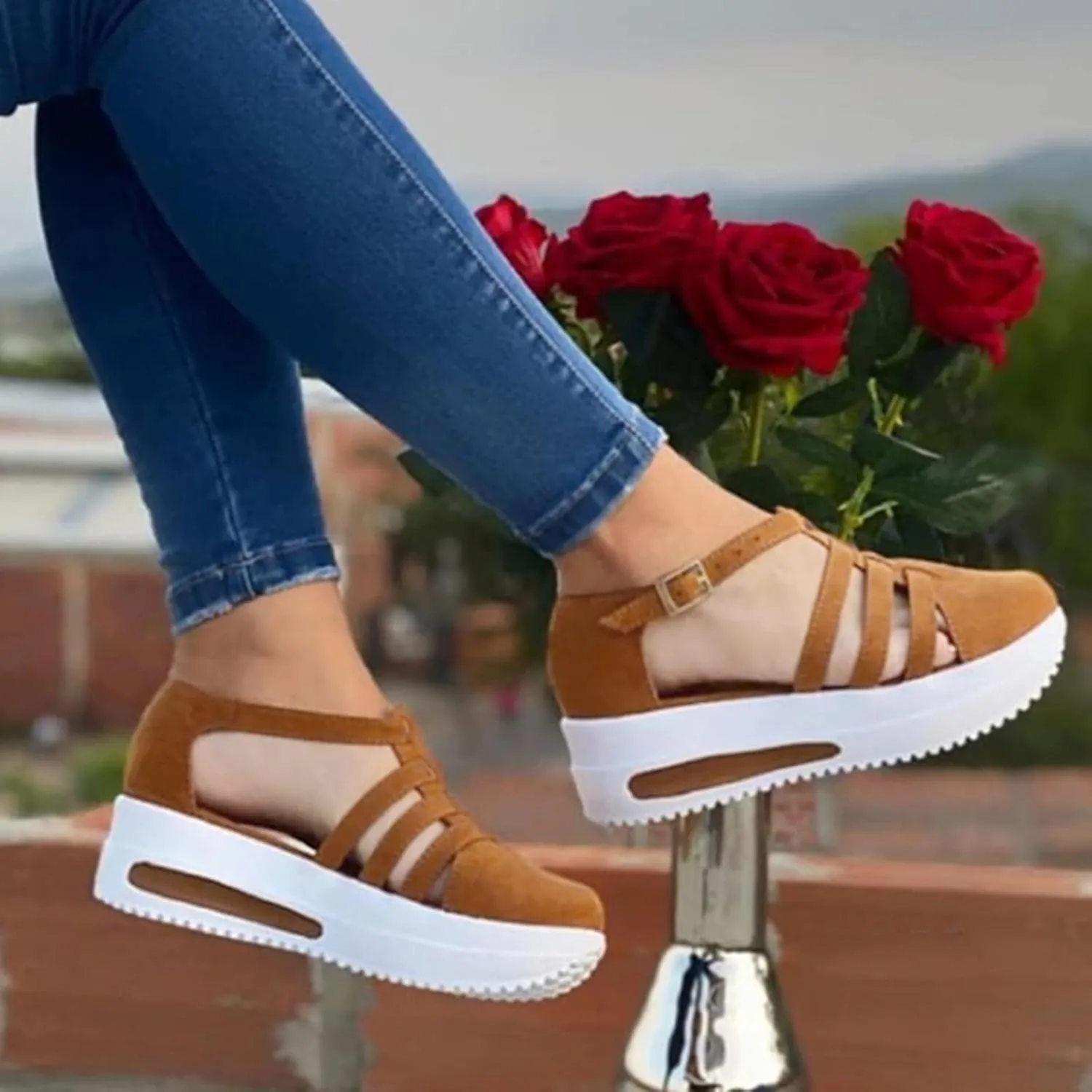 Platform Sandals Women Wedge Cork Footbed Straps Casual Beach Slides Slip-Resistant Rubber Sole 2025 Spring and Summer Vacation