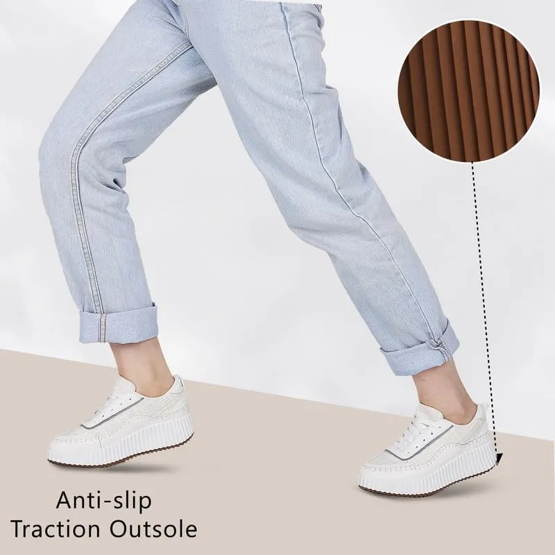 Platform Sneakers for Women Comfortable Casual Fashion Sneaker Lace Up Woven Low Chunky Walking Shoes
