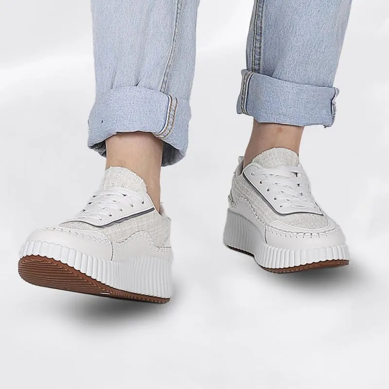 Platform Sneakers for Women Comfortable Casual Fashion Sneaker Lace Up Woven Low Chunky Walking Shoes