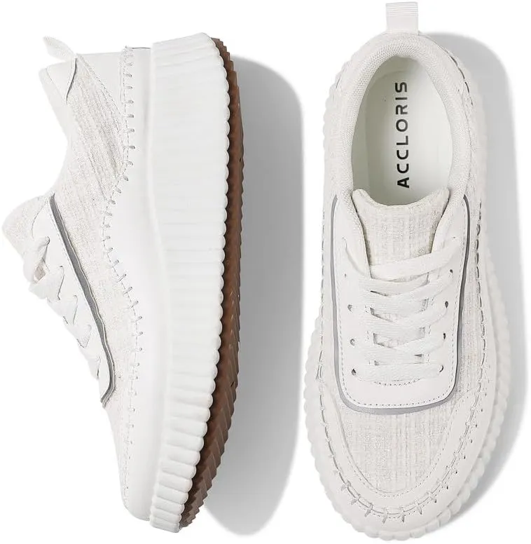 Platform Sneakers for Women Comfortable Casual Fashion Sneaker Lace Up Woven Low Chunky Walking Shoes