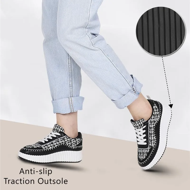 Platform Sneakers for Women Comfortable Casual Fashion Sneaker Lace Up Woven Low Chunky Walking Shoes