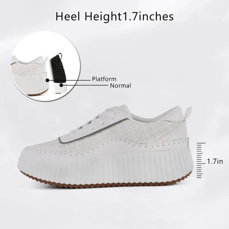 Platform Sneakers for Women Comfortable Casual Fashion Sneaker Lace Up Woven Low Chunky Walking Shoes