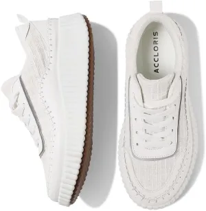 Platform Sneakers for Women Comfortable Casual Fashion Sneaker Lace Up Woven Low Chunky Walking Shoes