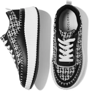 Platform Sneakers for Women Comfortable Casual Fashion Sneaker Lace Up Woven Low Chunky Walking Shoes