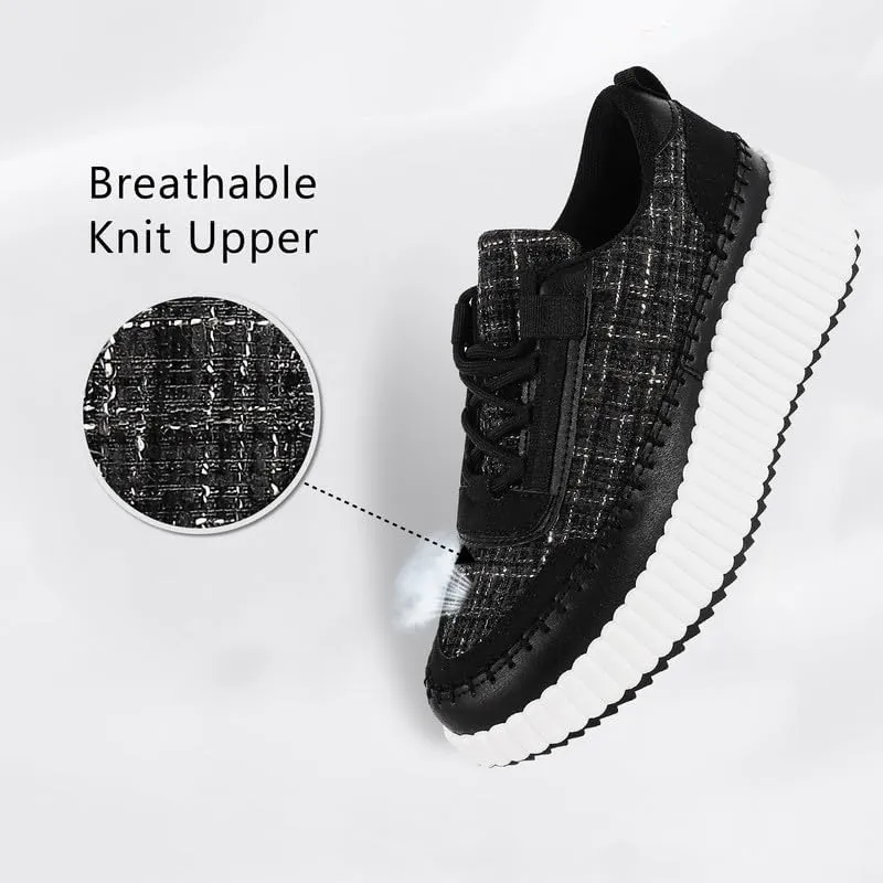 Platform Sneakers for Women Comfortable Casual Fashion Sneaker Lace Up Woven Low Chunky Walking Shoes