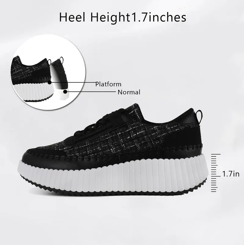 Platform Sneakers for Women Comfortable Casual Fashion Sneaker Lace Up Woven Low Chunky Walking Shoes