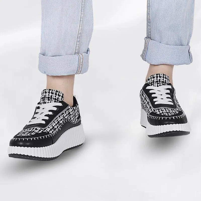 Platform Sneakers for Women Comfortable Casual Fashion Sneaker Lace Up Woven Low Chunky Walking Shoes