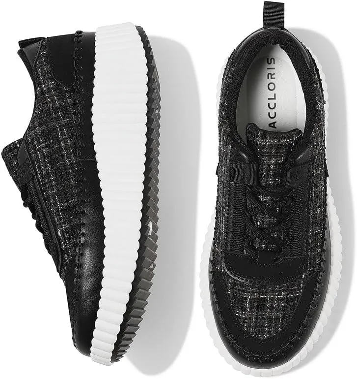 Platform Sneakers for Women Comfortable Casual Fashion Sneaker Lace Up Woven Low Chunky Walking Shoes