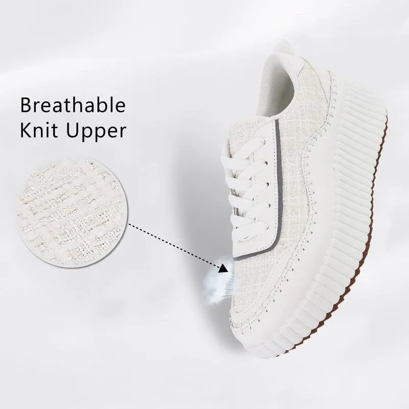 Platform Sneakers for Women Comfortable Casual Fashion Sneaker Lace Up Woven Low Chunky Walking Shoes