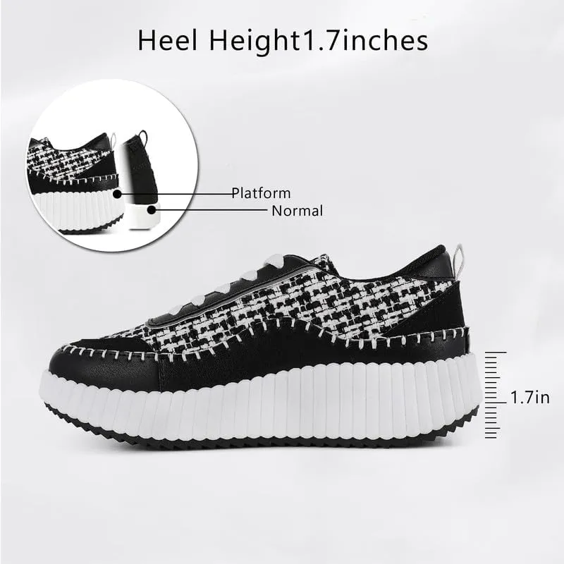 Platform Sneakers for Women Comfortable Casual Fashion Sneaker Lace Up Woven Low Chunky Walking Shoes