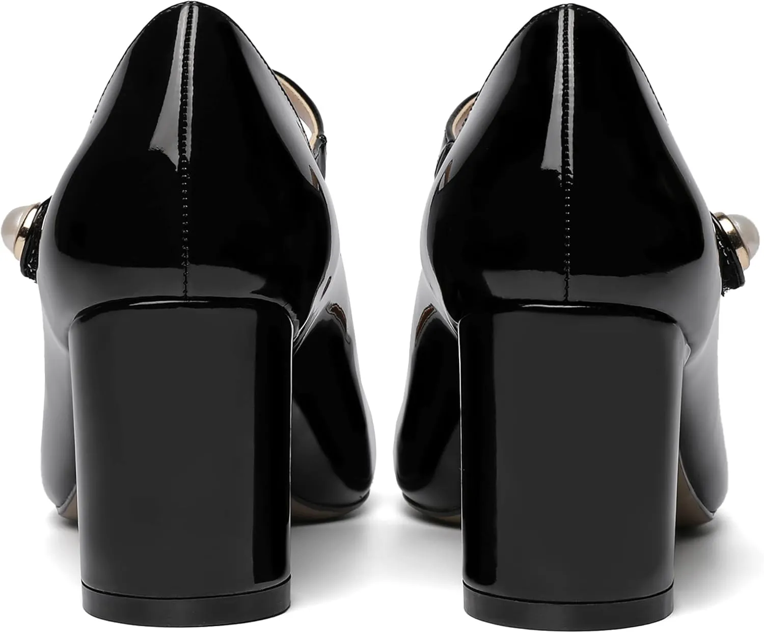 ROSERWISH Womens Wedding Round Toe Ankle Strap Patent Fashion Block Mid Heel Pumps Shoes 2.5 Inch