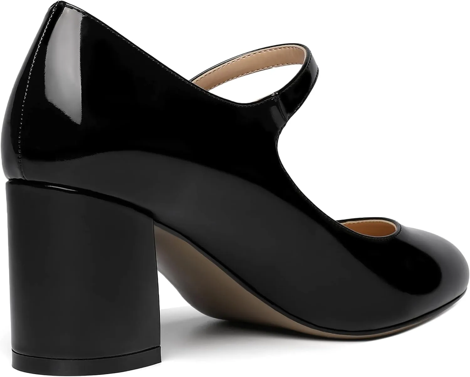 ROSERWISH Womens Wedding Round Toe Ankle Strap Patent Fashion Block Mid Heel Pumps Shoes 2.5 Inch