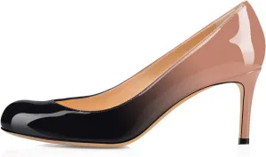SAMMITOP Women's Round Toe Pumps Comfortable Slip On Low Heels Dress Pumps Black Shoes