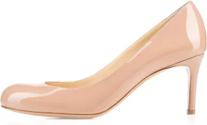 SAMMITOP Women's Round Toe Pumps Comfortable Slip On Low Heels Dress Pumps Black Shoes