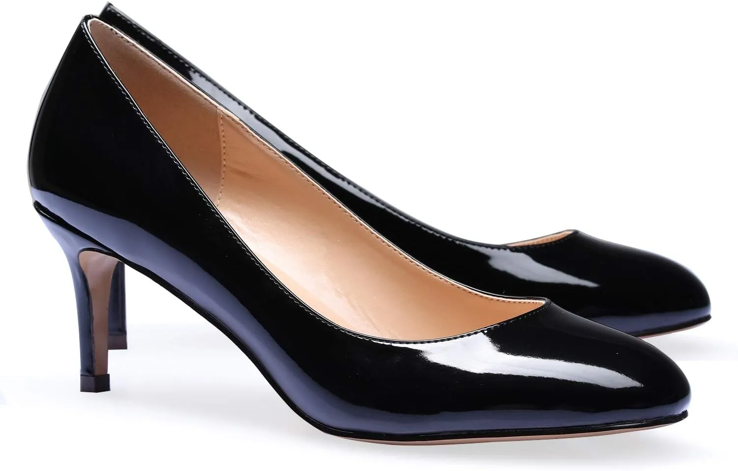 SAMMITOP Women's Round Toe Pumps Comfortable Slip On Low Heels Dress Pumps Black Shoes