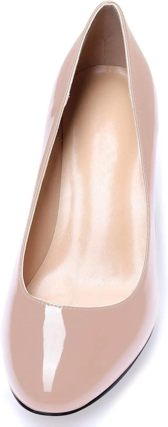 SAMMITOP Women's Round Toe Pumps Comfortable Slip On Low Heels Dress Pumps Black Shoes