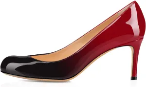 SAMMITOP Women's Round Toe Pumps Comfortable Slip On Low Heels Dress Pumps Black Shoes