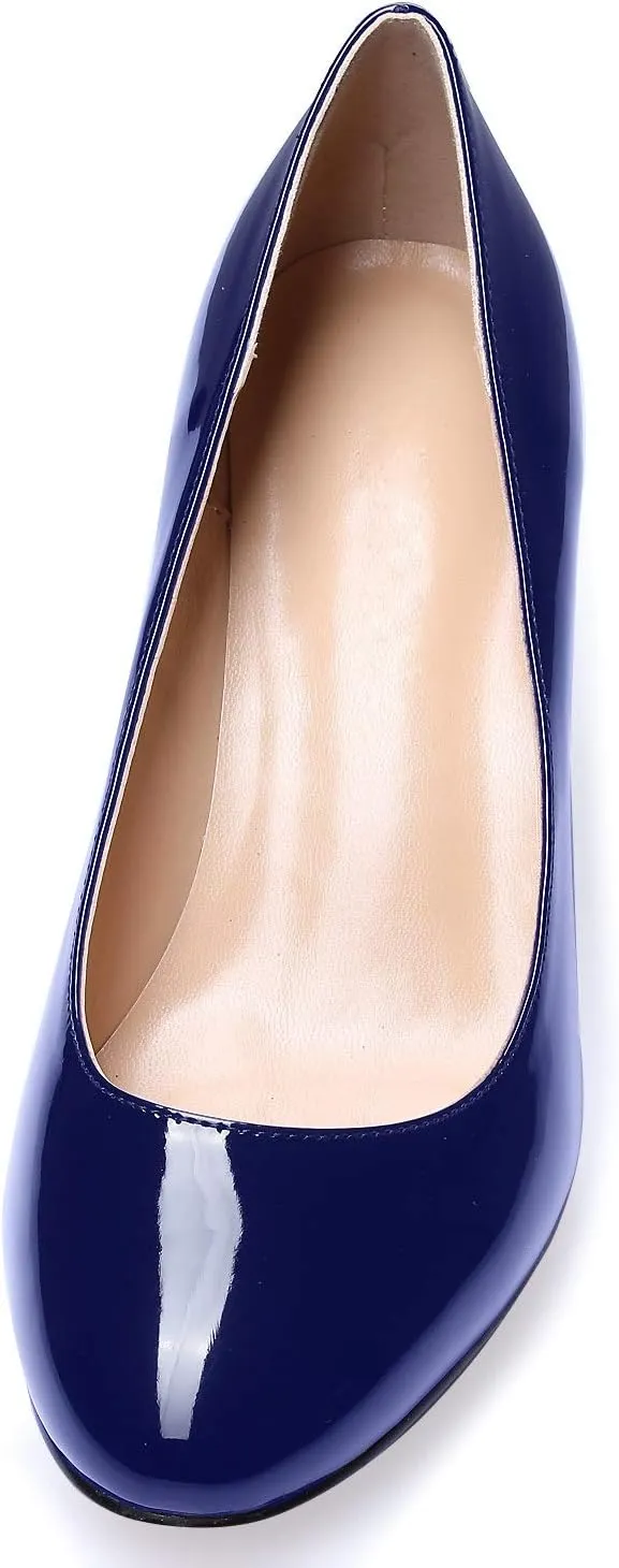 SAMMITOP Women's Round Toe Pumps Comfortable Slip On Low Heels Dress Pumps Black Shoes
