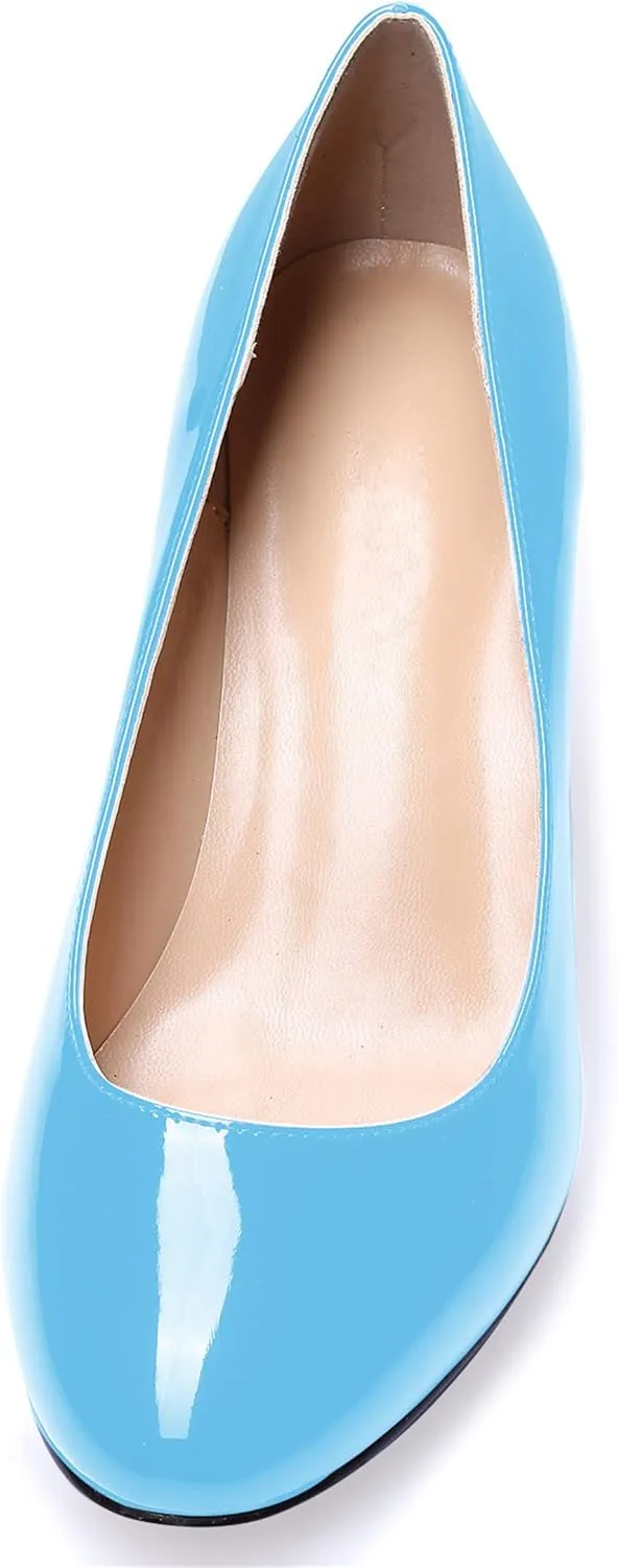 SAMMITOP Women's Round Toe Pumps Comfortable Slip On Low Heels Dress Pumps Black Shoes