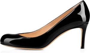 SAMMITOP Women's Round Toe Pumps Comfortable Slip On Low Heels Dress Pumps Black Shoes