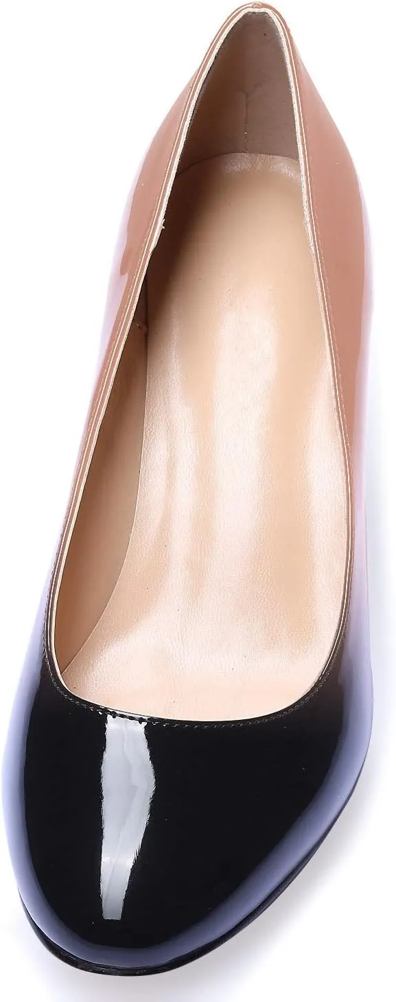SAMMITOP Women's Round Toe Pumps Comfortable Slip On Low Heels Dress Pumps Black Shoes