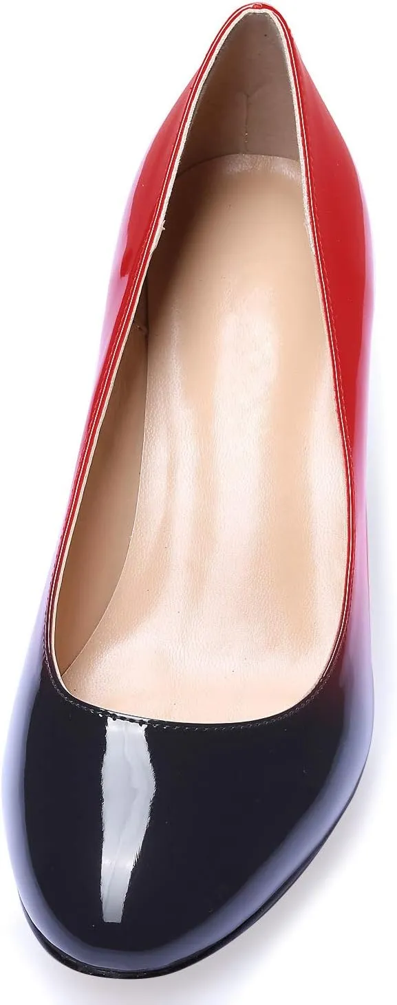 SAMMITOP Women's Round Toe Pumps Comfortable Slip On Low Heels Dress Pumps Black Shoes
